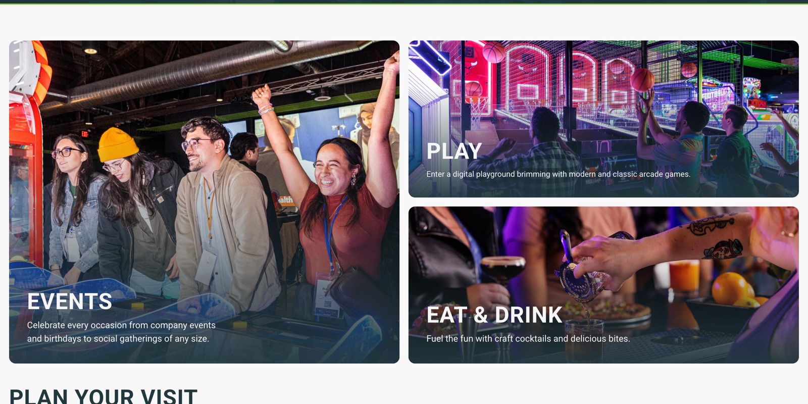 Ignite Arcade venue highlights, a bento grid of image tiles