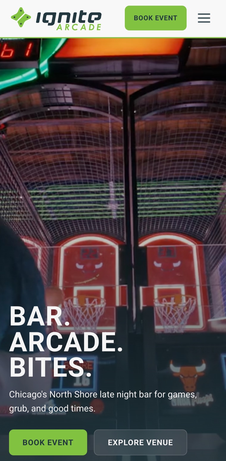 Ignite Arcade home page on a phone