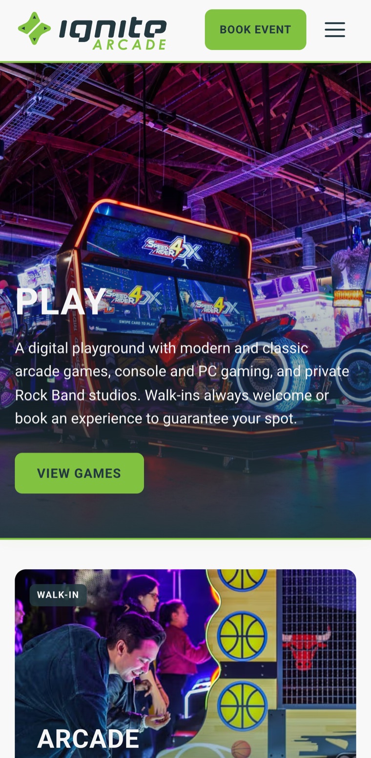 Ignite Arcade play page on a phone